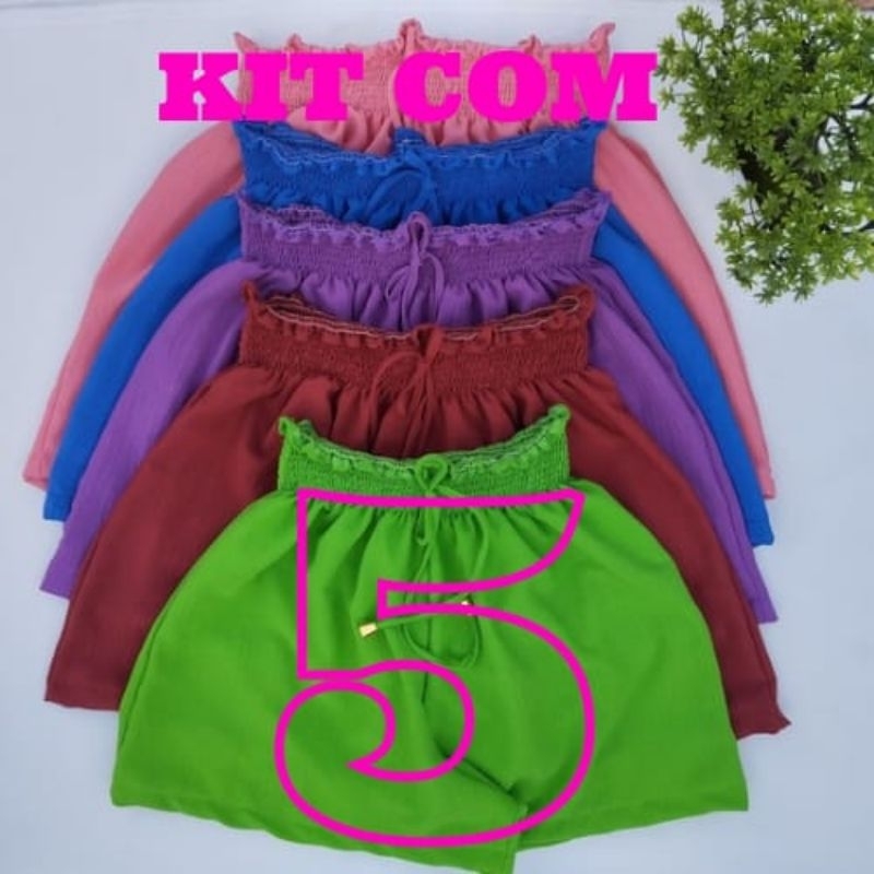 kit 5 Short Feminino Dia a Dia Meia-coxa Soltinho Grande Elástico