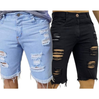Kit com 2 Bermudas Jeans Kit Masculino Bermuda Masculina Rasgada Shorts Masculino Você Escolhe a Cor