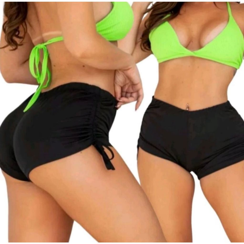 Shorts Sunquini Cordinha Preto Biquíni Sunquini Academia Praia