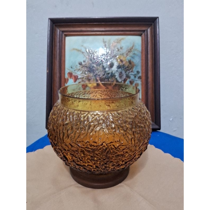 Antigo Vaso de vidro na cor amba-antiguidades