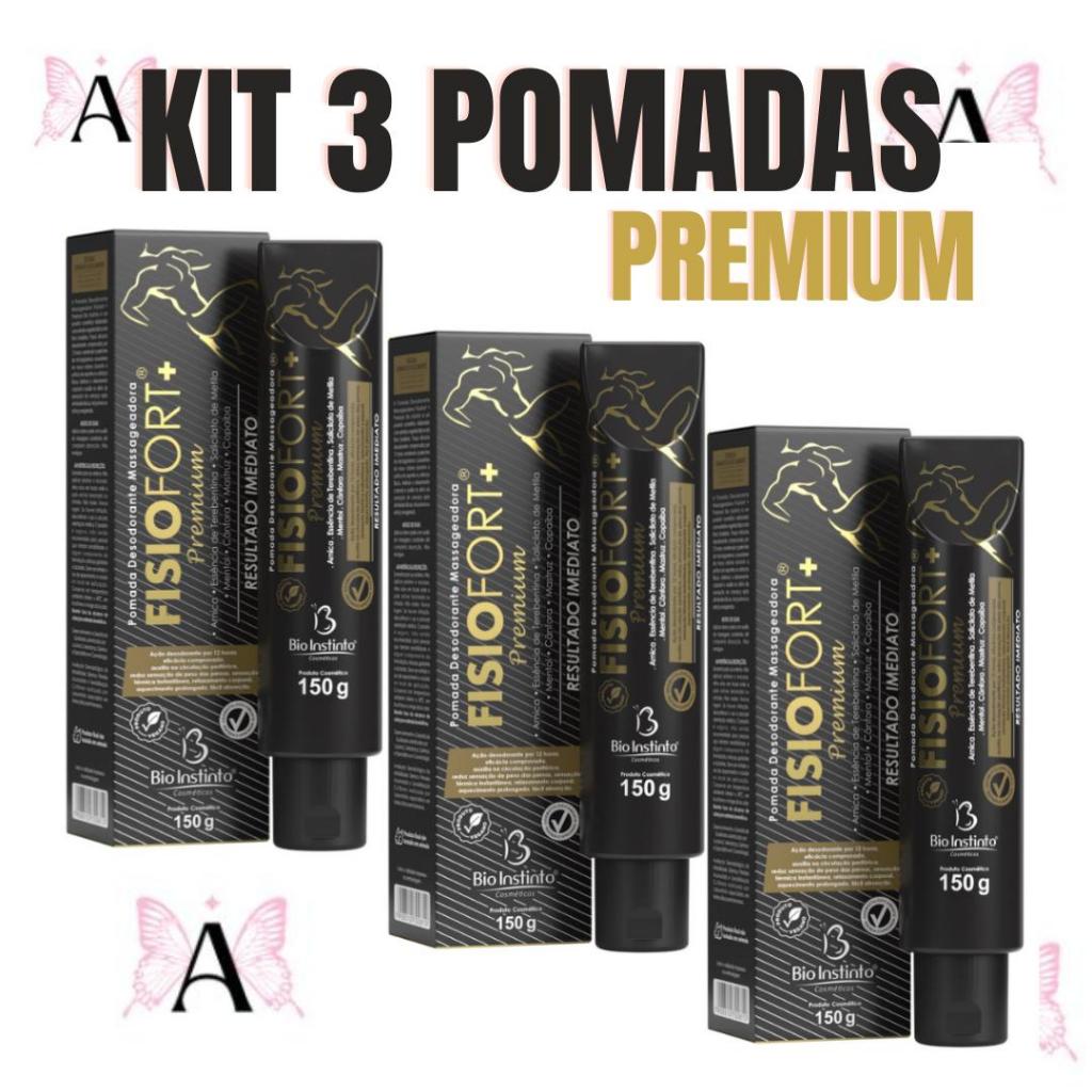 Kit 3 Pomada Fisiofort Premium Bio Instinto 150g