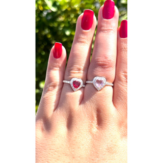 Anel de prata legítima 925 coração 6X6  cravejado com zircônias formatura em Oferta na Shopee