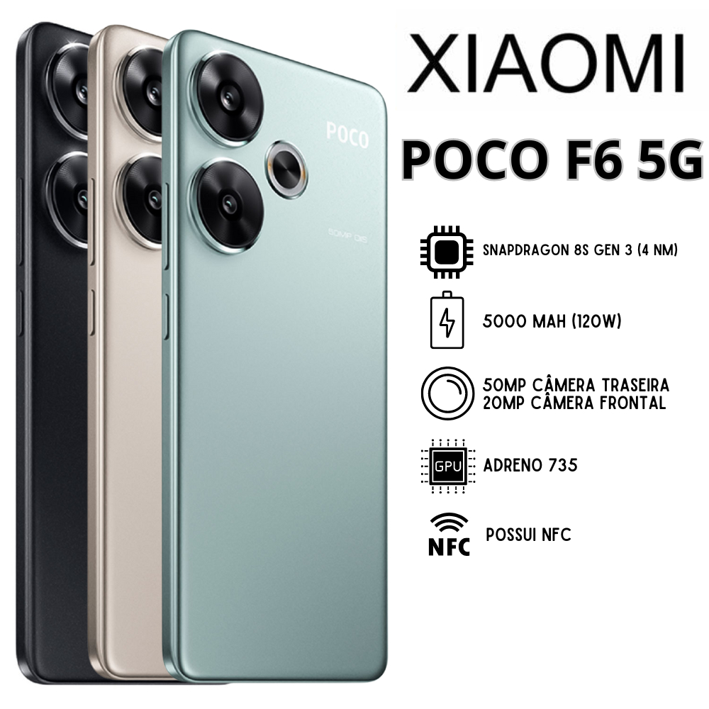 Celular Xiaomi POCO F6 5G | Câmera 50MP , Processador Qualcomm SM8635 Snapdragon 8s Gen 3 (4 nm), Bateria 5000mah, Carregamento 120W , Versão Global , Envio do Brasil