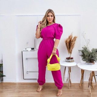 Macacão Longo Feminino Manga Bufante Princesa Com Cinto Envio Imediato em Oferta na Shopee