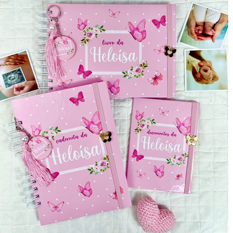 Livro do bebê + Caderneta de Saúde + Porta Documentos. Kit Maternidade Temas Meninas