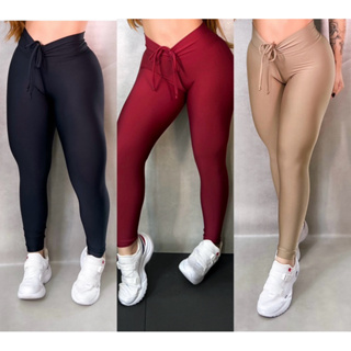 Calça Legging com cordinha e empina bumbum academia fitness treino dieta em Oferta na Shopee