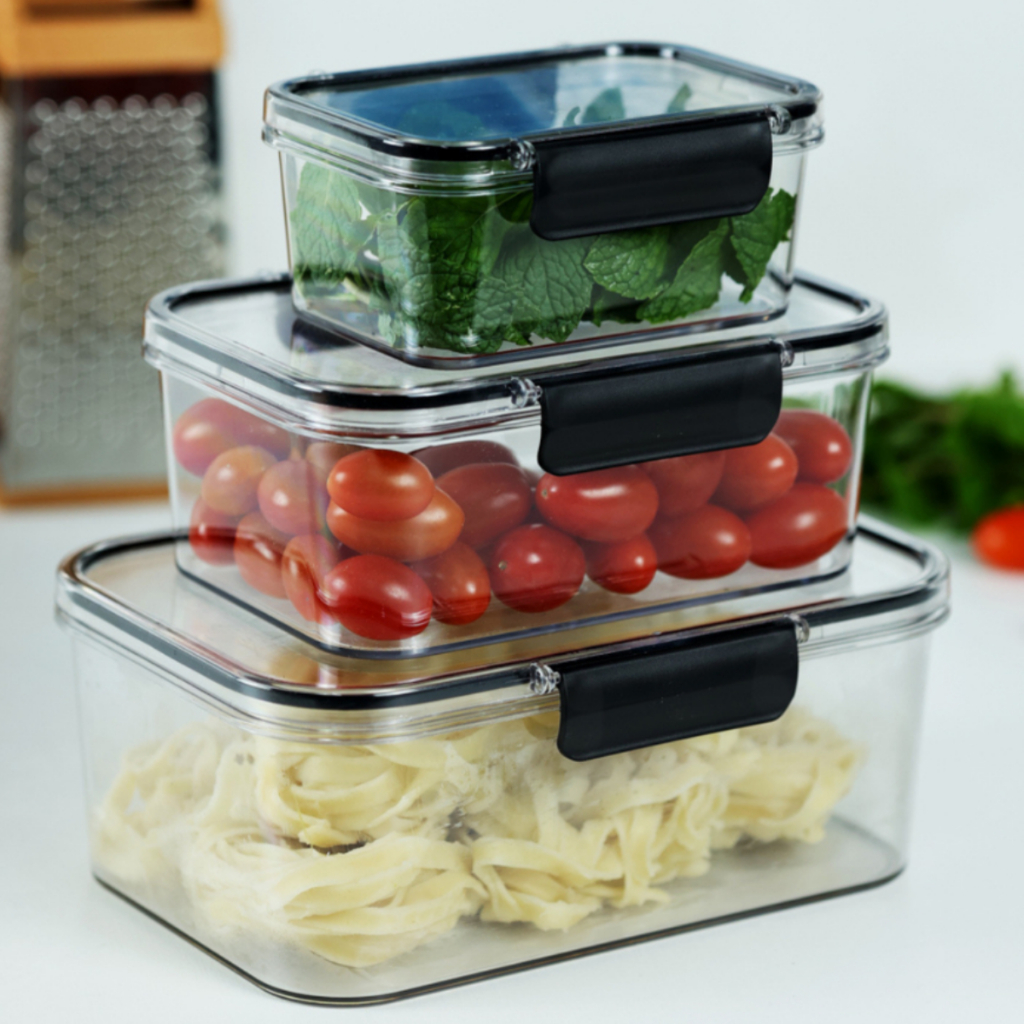 Kit 3 Potes Herméticos Retangular Marmita com Alta Vedação Empilhável Resistente P/ Alimentos