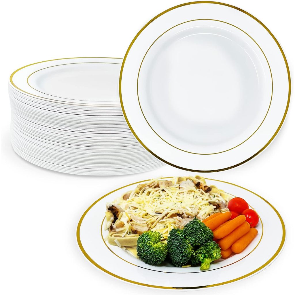 25peças Prato Descartável De Luxo Ouro Plástico Jantar 26cm, Descartável Pratos Resistente