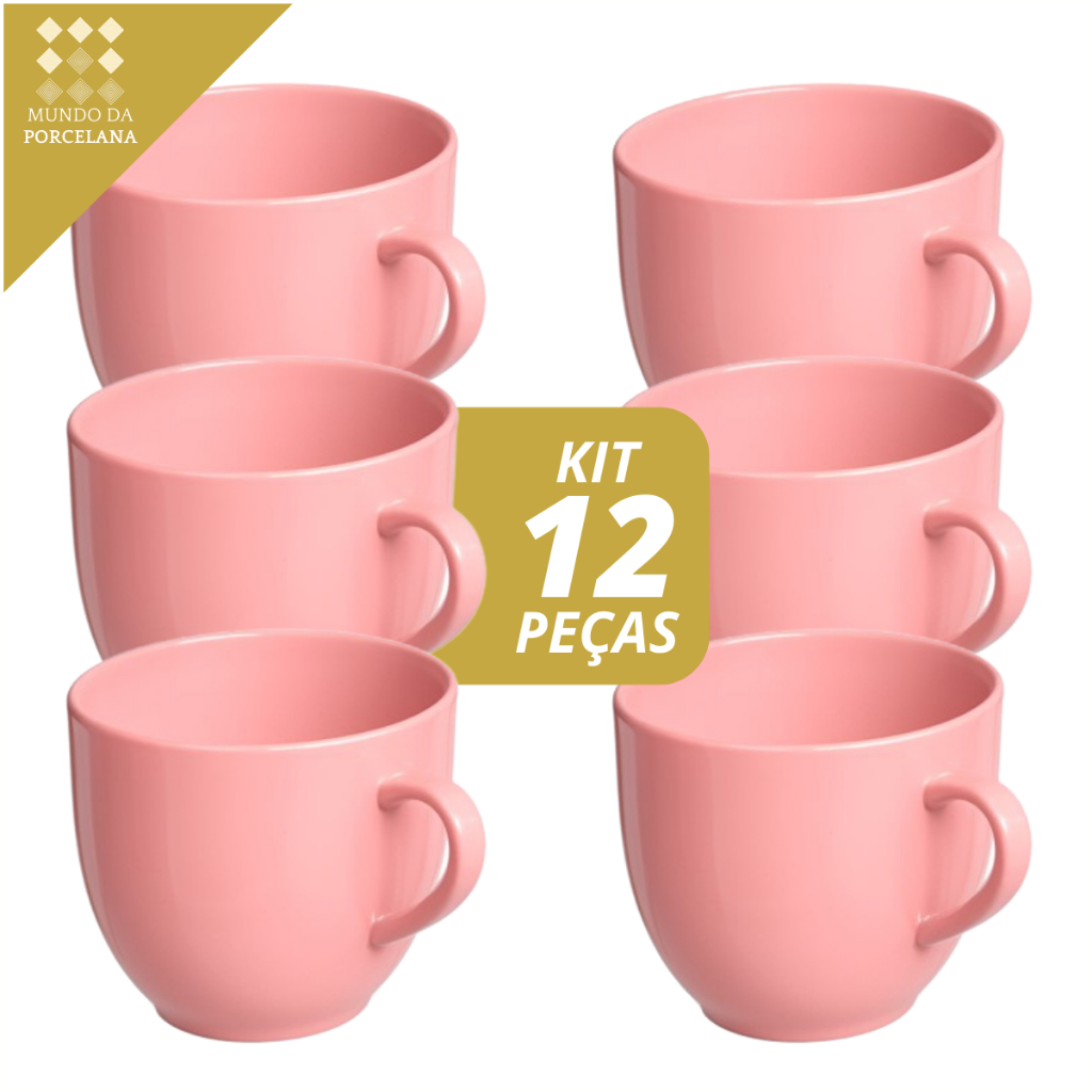 Jogo 12 Xicara Cafe Cha Porcelana 95ml Rosa Bebe Rose Chicara
