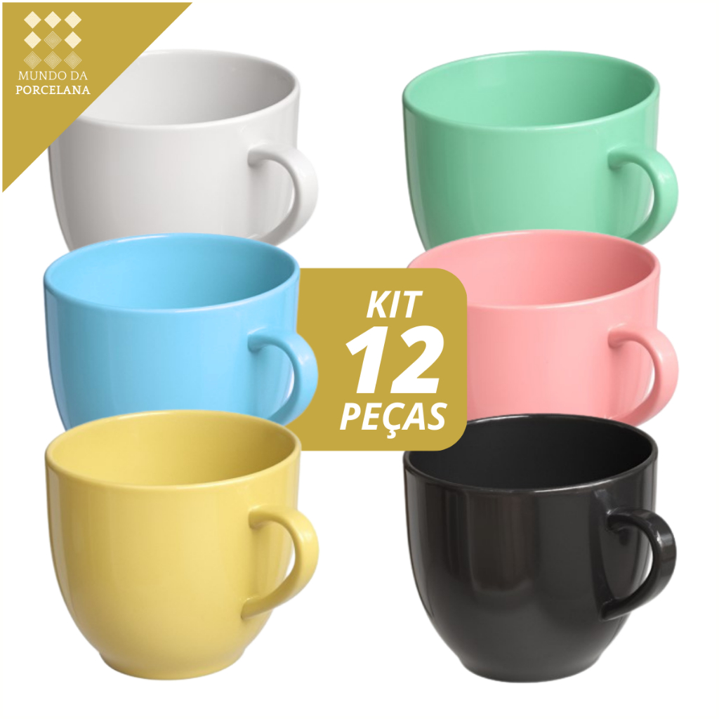 Jogo 12 Xicara Cafe Cha Porcelana 95ml Colorida Chicara em Oferta na Shopee