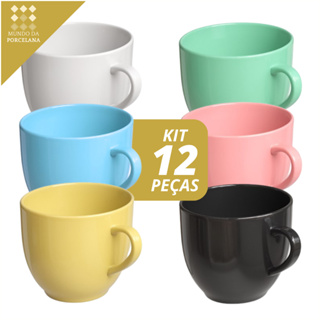 Jogo 12 Xicara Cafe Cha Porcelana 95ml Colorida Chicara em Oferta na Shopee