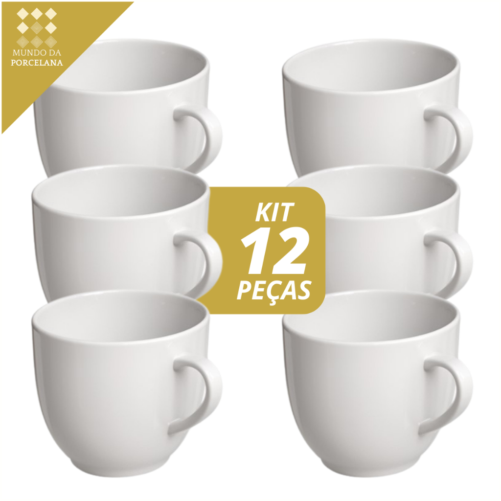 Jogo 12 Xicara Cafe Cha Porcelana Lisa 95ml Branco Chicara Hotel Padaria Cafeteria Casa Caneca
