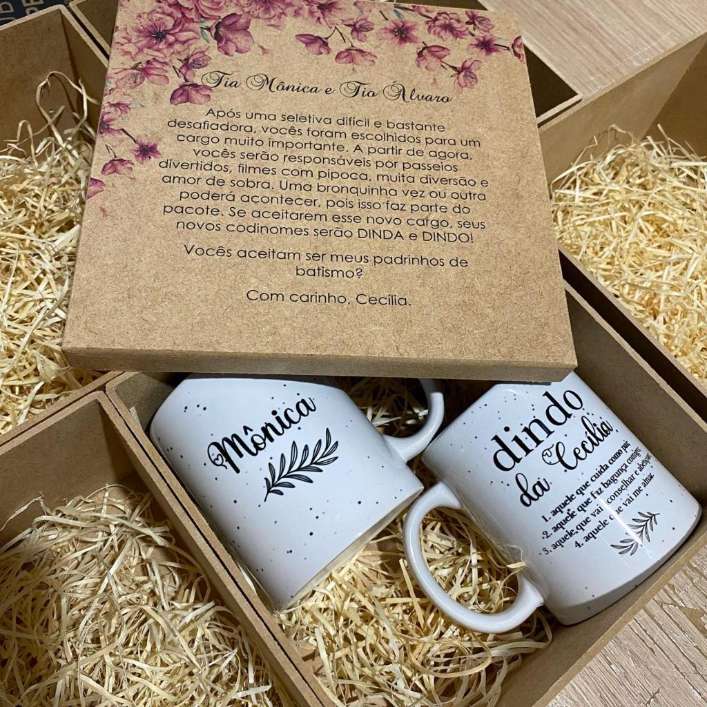 Kit Personalizado Caneca e Caixa Para Dindos Luxo Presente Caixa com 1 Ou 2 Canecas em Oferta na Shopee