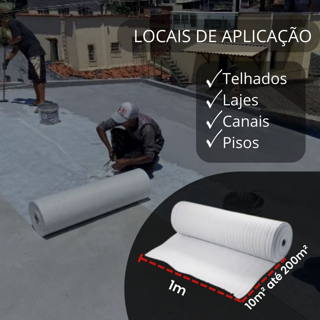 Manta Tecido 20m2 Impermeabiliza Lajes Telhas Telhados