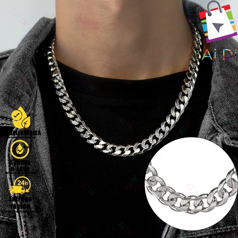 Corrente Grumet Masculina em Prata - Colar Hip Hop Personalizado em Aço Inoxidável
