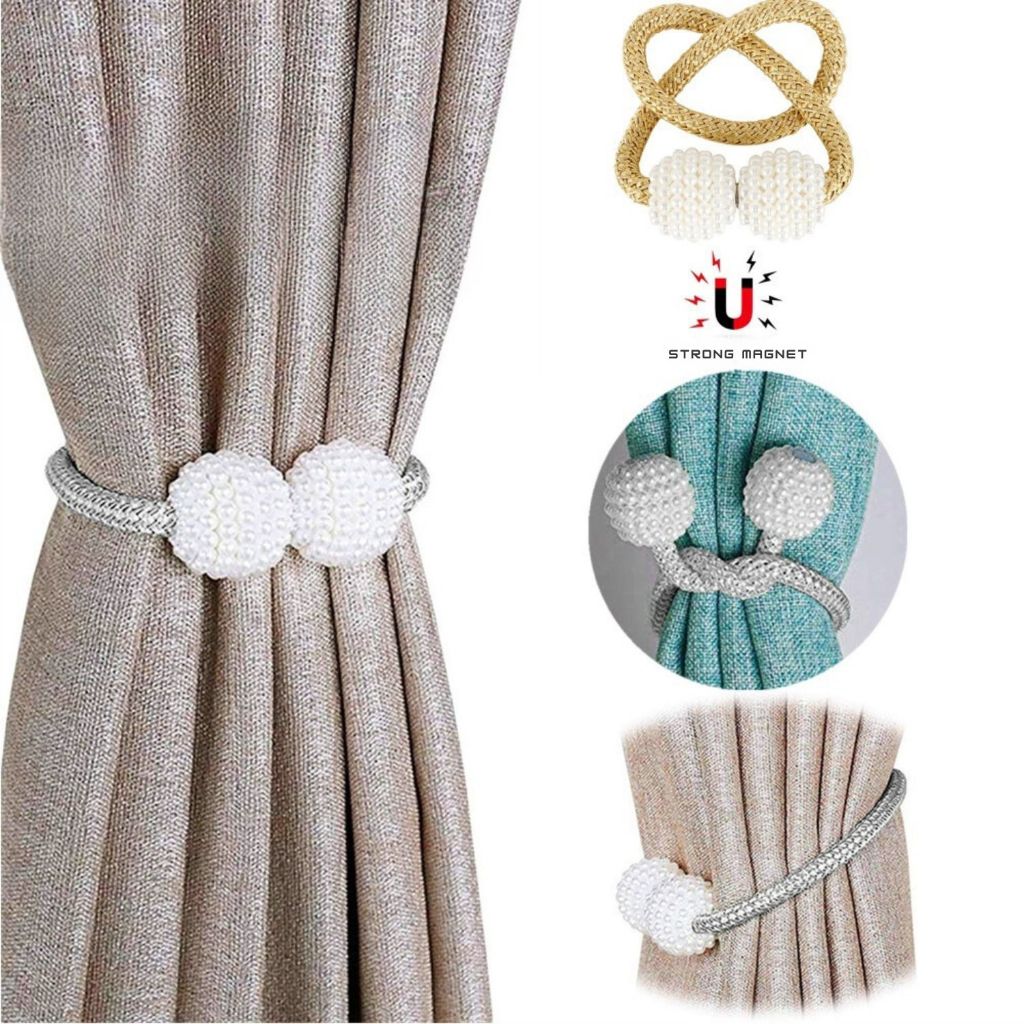 2/4pcs Prendedor De Cortina Com Imã Presilha Magnético Cinto Pérola Corda em Oferta na Shopee