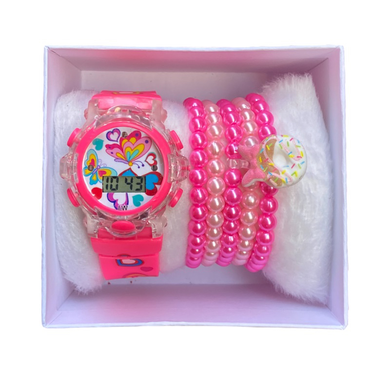 7 pçs Relógio infantil sortido para meninas com pulseiras de missanga e caixinha em Oferta na Shopee