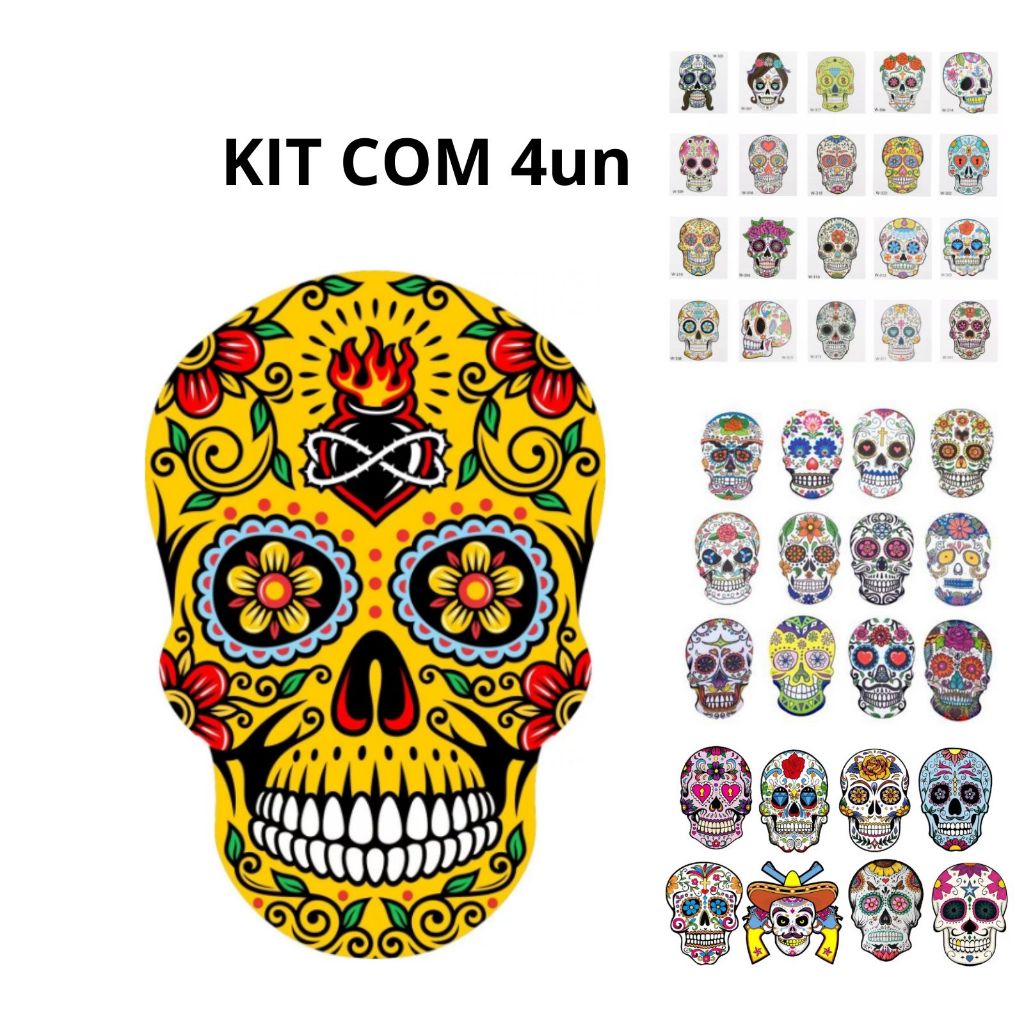 Kit c/4 un de Imã Geladeira Caveira Mexicana Decoração Presente Ceramica(aleatorio)