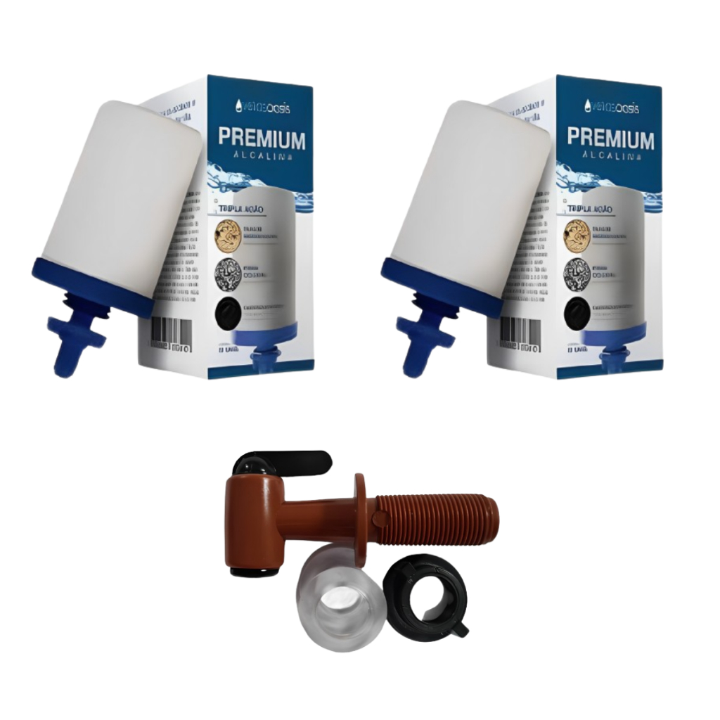 Kit 2 Vela Filtro De Barro Tripla Ação Carvão Ativado e Prata Coloidal Oasis  + 1 Torneira de Girar em Oferta na Shopee
