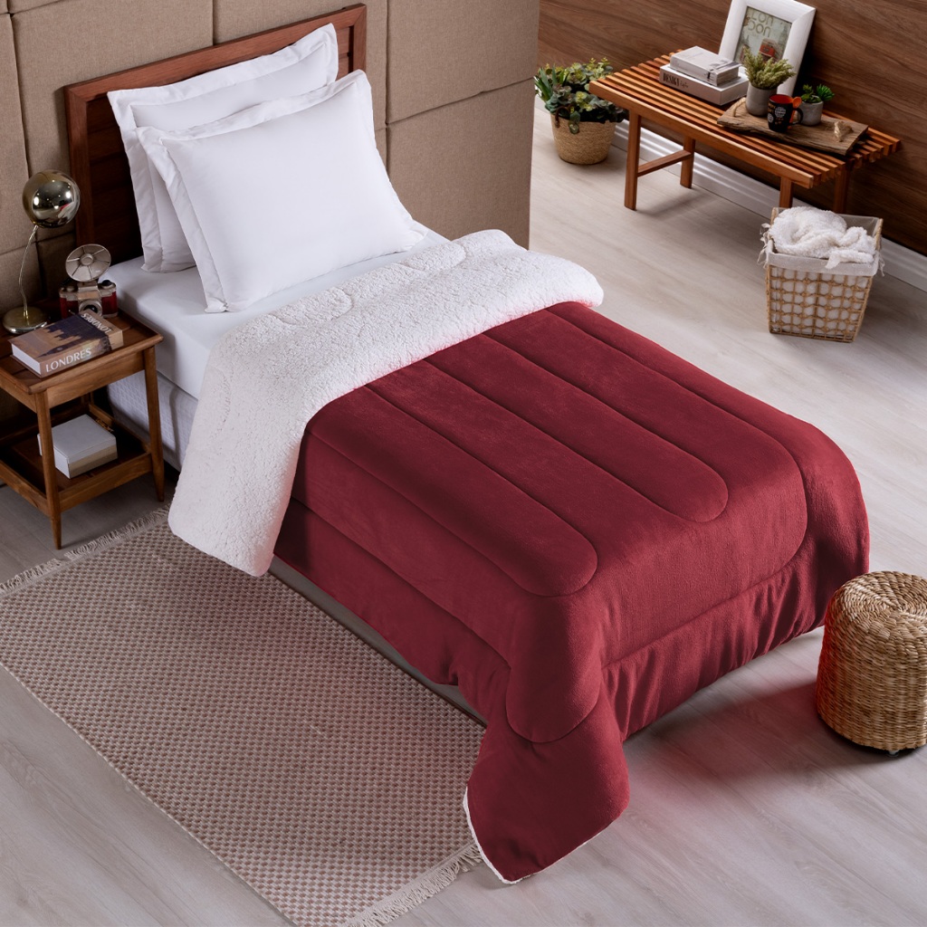 Coberdrom/Edredon Com Sherpa Dupla Face Percal Solteiro Noruega Luxo