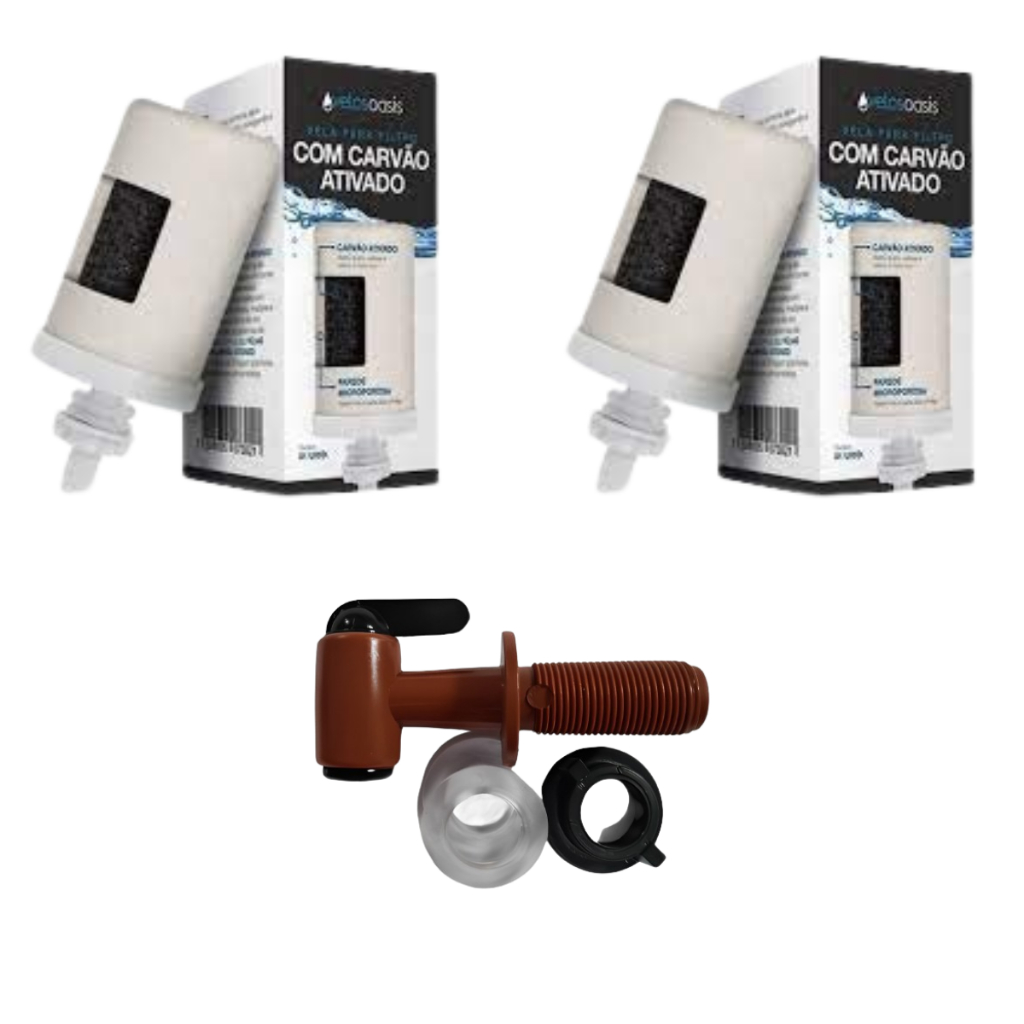 Kit 2 Vela Carvão Ativado para Filtro de Barro  + 1 Torneira Girar em Oferta na Shopee