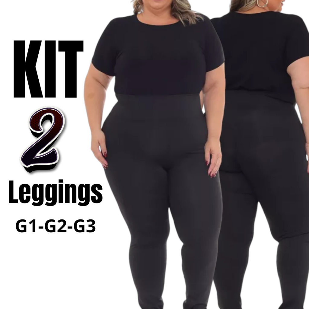 Kit 2 Calças Legging Plus Size Cintura Alta Feminina Leg Suplex Zero Transparência Levanta Bumbum