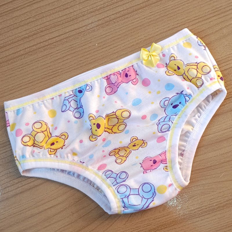 kit C/ 10 Calcinhas Infantil Menina  Estampada Sortidas Com Lacinhos Com Forro