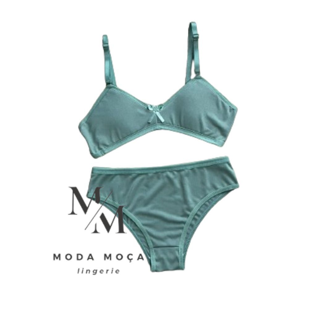 Promoção Kit 2 Conjunto Infantil Menina Moça Sutiã Espuma com Forro Calcinha Liso