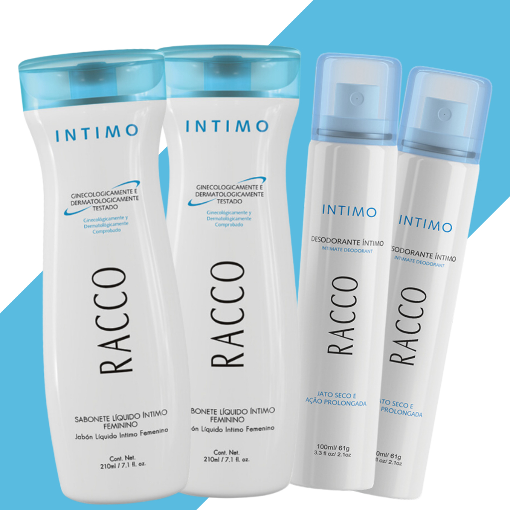 Kit Higiene Íntima 2 Sabonete + 2 Jato Seco Desodorante Racco Íntimo Lavagem Vaginal Envio Imediato