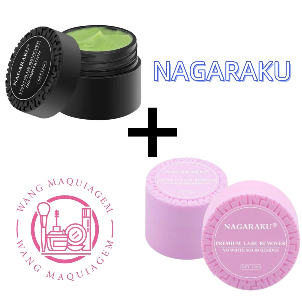 Conjunto Remover Lash Glue 12ml Nagaraku Verde + Remover Premium lash 12ml Nagaraku Rosa