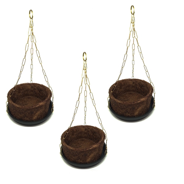 3 Vasos modelo xaxim G Fibra De Coco Completo Com Corrente E Prato para decoração da sua Casa em Oferta na Shopee