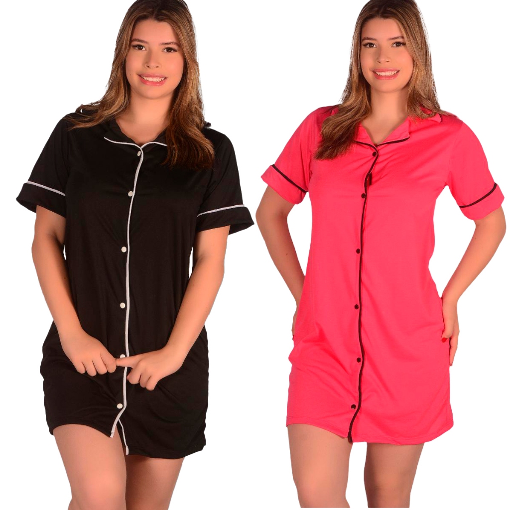 Kit com 2 Camisolas Americanas Botões Aberto na Frente Amamentação Pós Cirúrgico