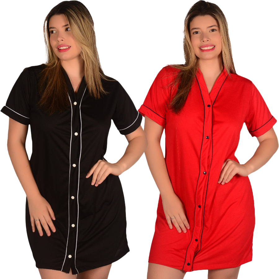 Kit com 2 Camisolas Blogueirinha Sem Gola Botões Aberta Na Frente em Oferta na Shopee