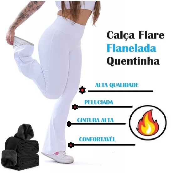 Calça Flare Térmica Inverno Flanelada Bem Quentinho Cintura Alta em Oferta na Shopee