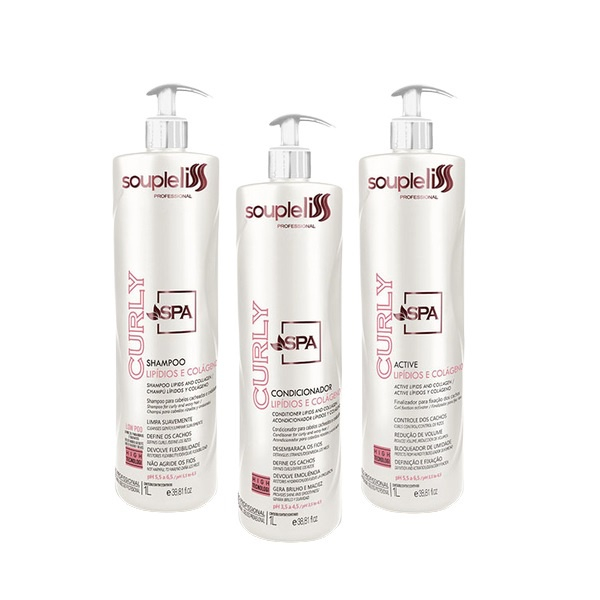 Kit SPA Curly Soupleliss Condicionador+Shampoo+Ativador de Cachos 3x1L BG Cosméticos