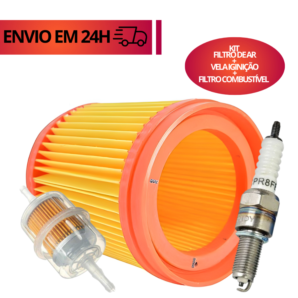 Filtro Ar Elemento Titan Modelo Original Honda + Vela Ignição Cpr8ea9l + Filtro Combustível Gasolina Universal Titan 150