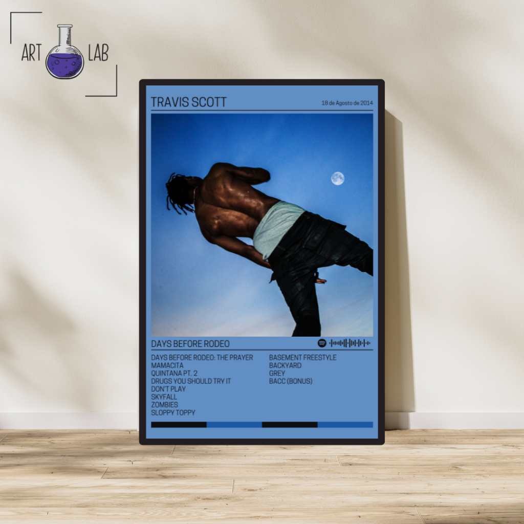 Quadro decorativo Travis Scott - Days Before Rodeo álbum moldura e vidro Spotify