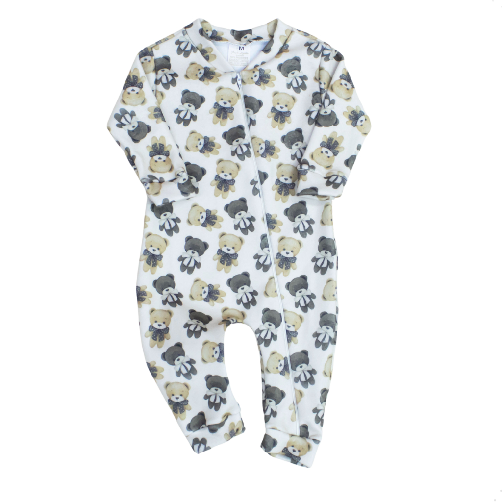 Macacão de Bebê em Soft Estampado Ursa Mel Luxo Macacão com Zíper de Bebê Menina Quentinho Inverno