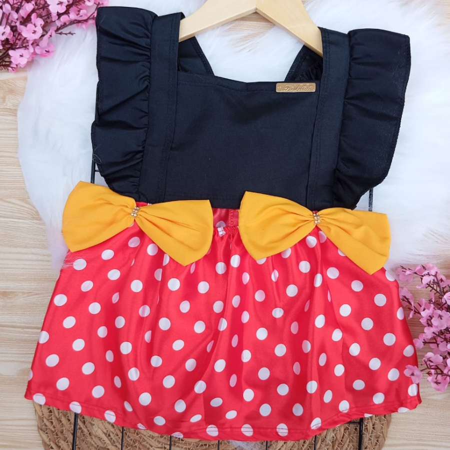 Vestido de bebe 9-12 Meses Vermelho bolinha mesversario Vestido festa aniversario bebe minie
