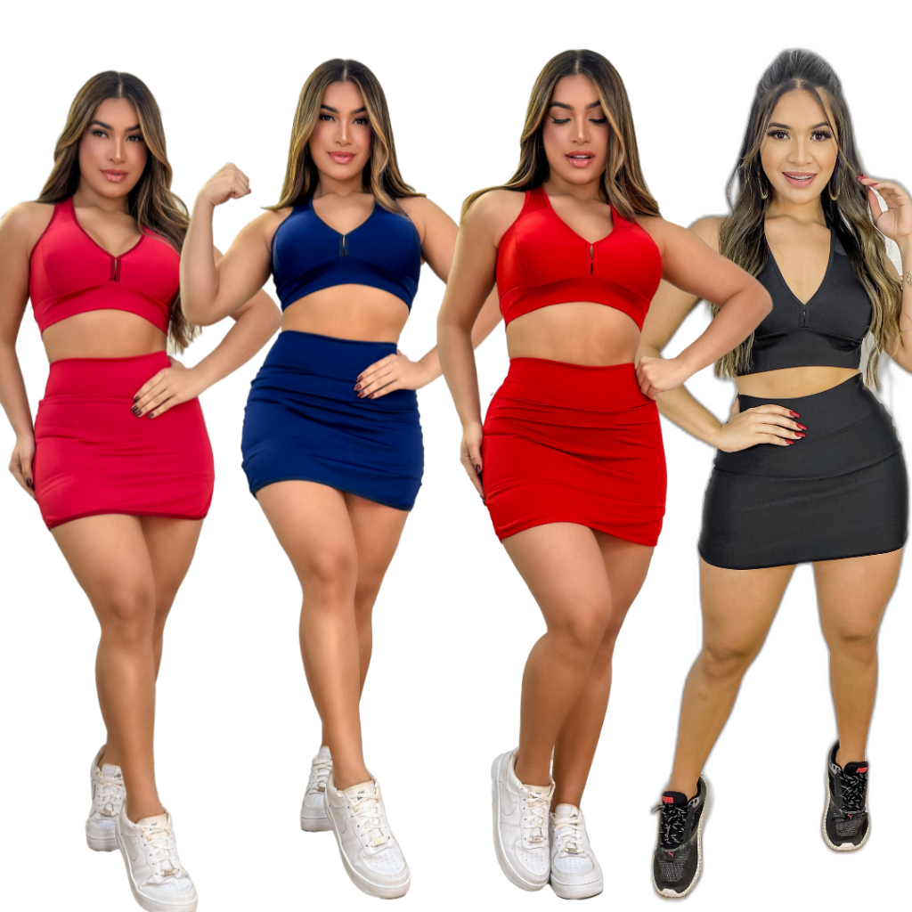 Short saia e Top  feminino ginástica define a cintura e levanta bumbum cós alto roupa de academia