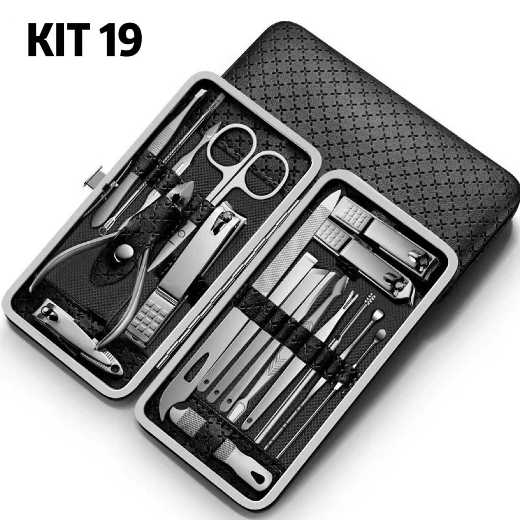 Kit 19 Cortador De Unha Manicure Portatil Estojo Pinca Tesoura C/Organizador de couro de luxo