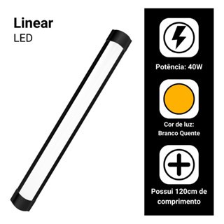 Kit 5 Luminaria led slim 40w 120cm 6500K  linear sobrepor calha Preto/Branco 110v/220v