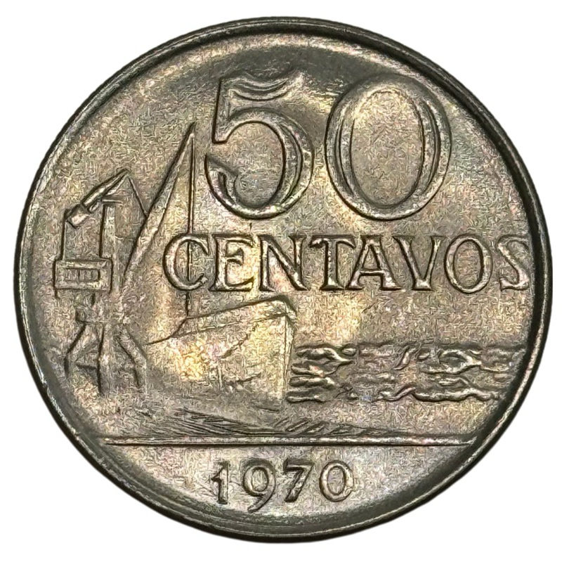 moeda antiga Brasil 50 centavos 1970 flor de cunho (cód36)