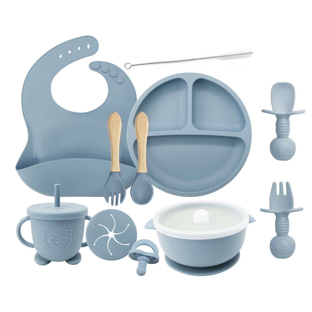 Kit 11 Peças Utensílios De Mesa De Silicone Para Crianças Talheres À Prova De Quedas