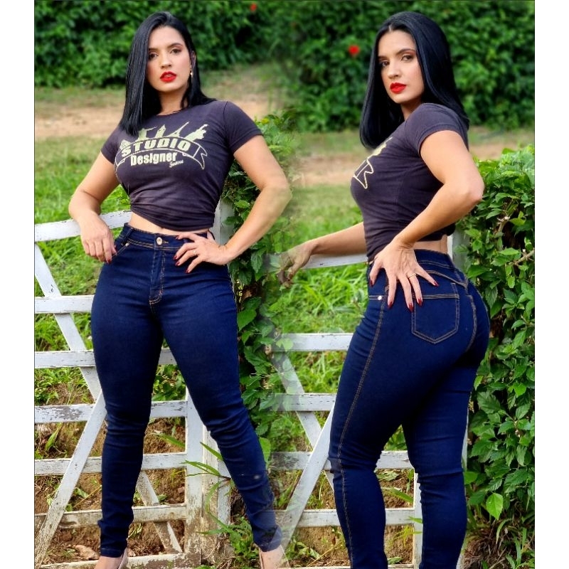 calca studio jeans premium carbobo c lycra super strech empina bum bum em Oferta na Shopee