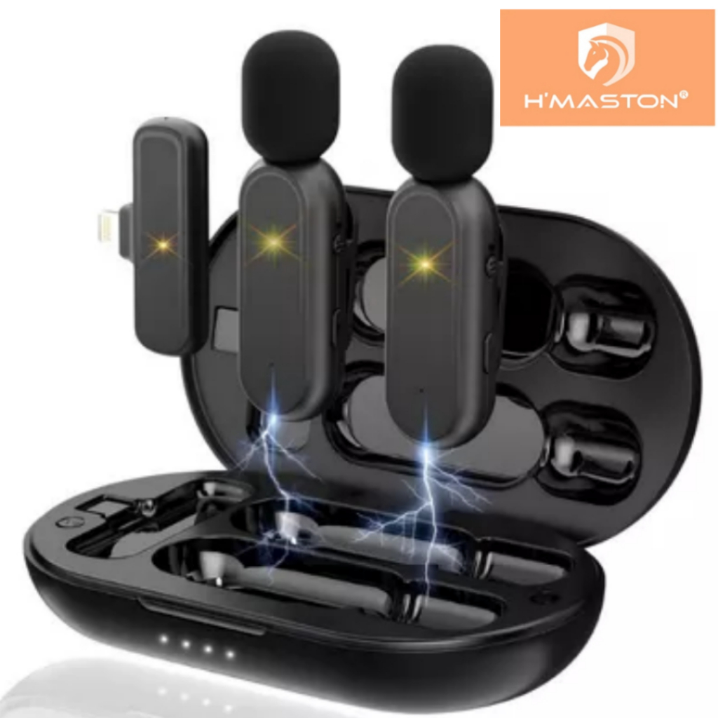 *LANÇAMENTO 2024* Microfone de Lapela Duplo MK08 Sem Fio Com Case Recarregável Para IPhone 7 8 X 11 12 13 14