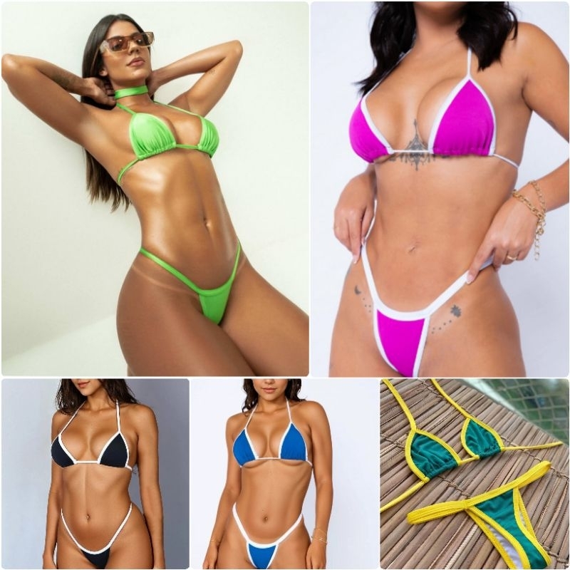 Conjunto Biquíni de Fita para Marquinha de Praia Colorido Bicolor em Oferta na Shopee