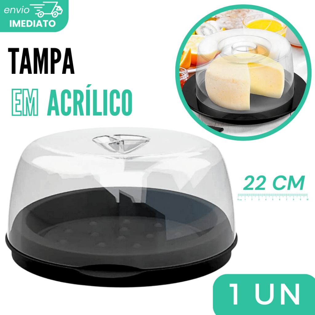 Queijeira Porta Queijo Tampa Acrílica Transparente