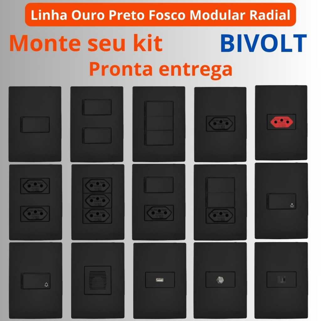 Tomada Interruptor 10A 20A Linha Ouro Preto Fosco Modular RADIAL Tomada Apagador Paralelo Simples em Oferta na Shopee