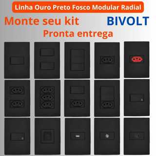 Tomada Interruptor 10A 20A Linha Ouro Preto Fosco Modular RADIAL Tomada Apagador Paralelo Simples em Oferta na Shopee